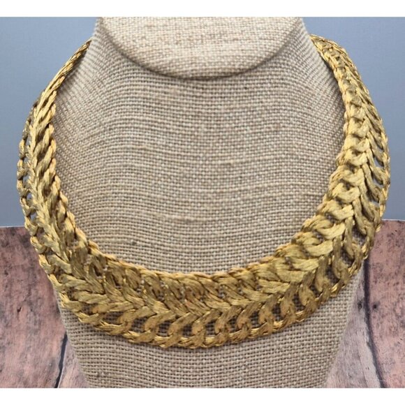 Vintage Rare Gold Tone Woven Wrap Jewelry Set Lay Flat Collar Necklace Bracelet - Picture 5 of 11